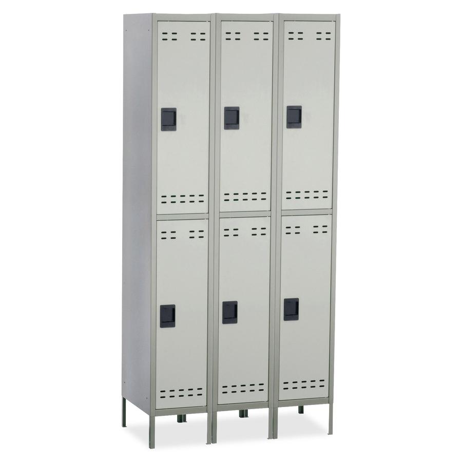 Safco Double-Tier Two-tone 3 Column Locker with Legs - 36" Width x 18" Depth x 78" Height - 3 x Shelf(ves) - Recessed Locking Handle - Gray - Steel - No. Picture 2