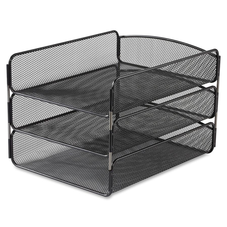 Safco Onyx Letter Tray - 8" Height x 9.25" Width x 11.75" Depth - Desktop - Stackable, Sturdy - Powder Coated - Black - Steel - 1 Each. Picture 3