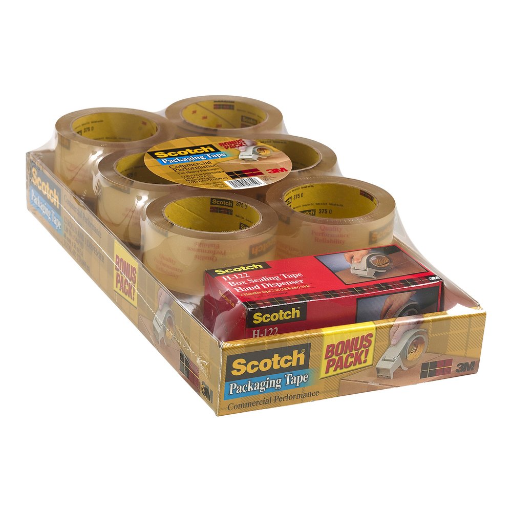 Scotch Premium Packaging Tape with Dispenser - 54.60 yd Length x 1.88" Width x 3.1 mil Thickness - 3" Core - Clear - Synthetic Rubber Resin - Dispenser Included - For Sealing, Splicing, Packing - 12 /. Picture 2