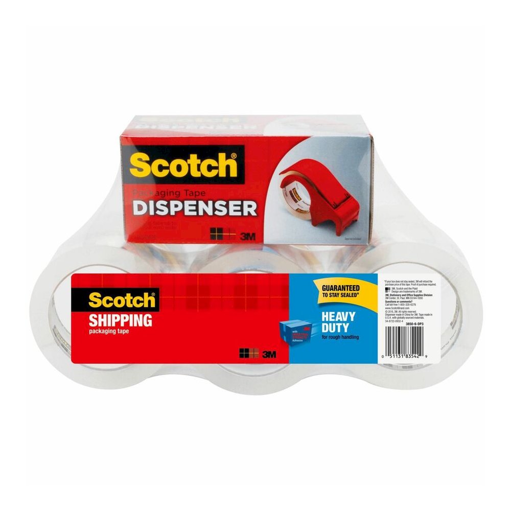 Scotch Heavy-Duty Shipping/Packaging Tape - 54.60 yd Length x 1.88" Width x 3.1 mil Thickness - 3" Core - Clear - Synthetic Rubber Resin - Rubber Resin Backing - Dispenser Included - Breakage Resistan. Picture 2