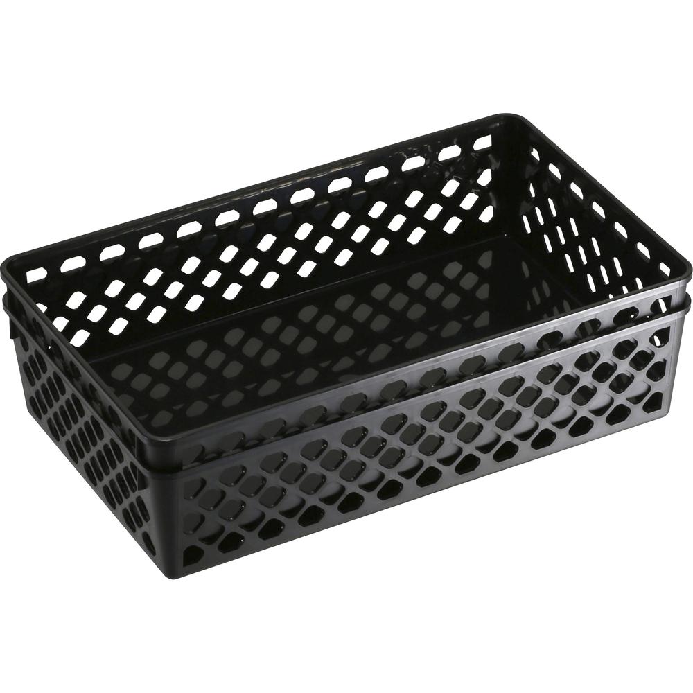 Officemate Supply Baskets - 2.4" Height x 10.1" Width x 6.1" Depth - Black - Plastic. Picture 3