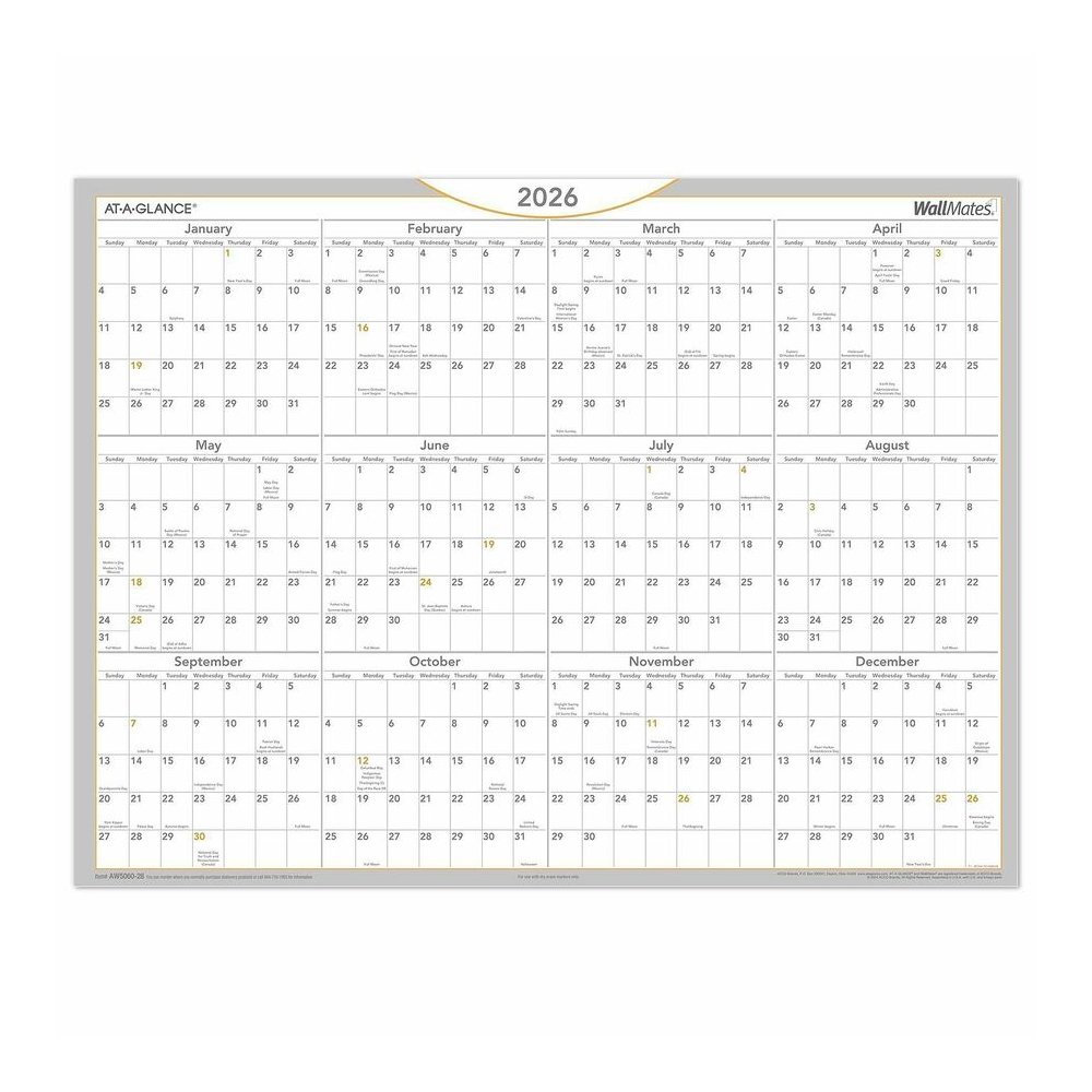 At-A-Glance WallMates Self-Adhesive Dry-Erase Calendar - Large - Yearly - 12 Month - January 2026 to December 2026 - 18" x 24" Sheet Size - White Sheet - White - Laminate - 1 Each. Picture 2