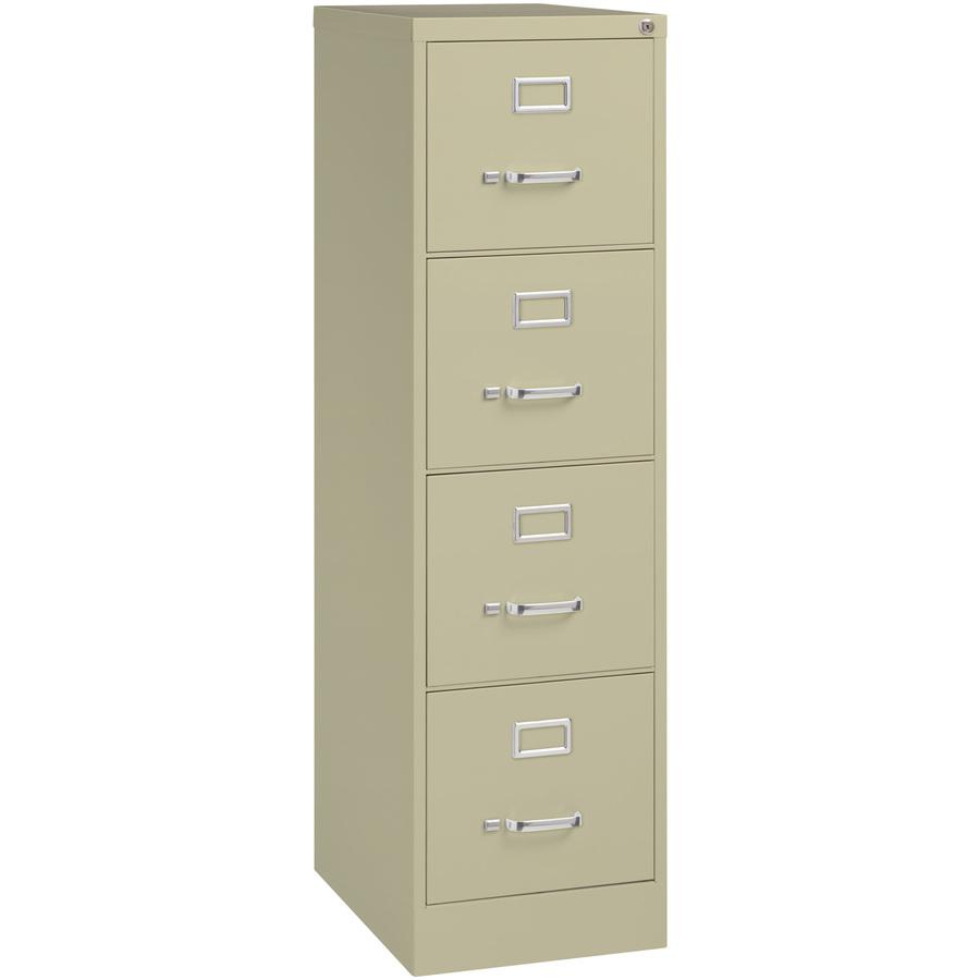 Lorell Fortress Series 22" Commercial-Grade Vertical File Cabinet - 15" Width x 22" Depth x 52" Height - 4 x Drawer(s) for File - Letter - Lockable, Ball-bearing Suspension - Putty - Steel - Recycled. Picture 9