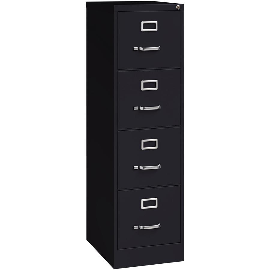 Lorell Fortress Series 22" Commercial-Grade Vertical File Cabinet - 15" Width x 22" Depth x 52" Height - 4 x Drawer(s) for File - Letter - Lockable, Ball-bearing Suspension - Black - Steel - Recycled. Picture 11