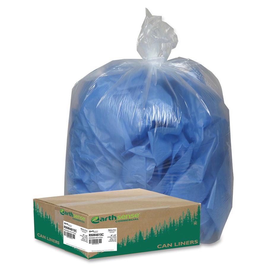 Berry Coreless Heavy-duty Can Liners - Large Size - 45 gal Capacity - 46" Length x 40" Width x 1.50 mil (38 Micron) Thickness - Low Density - Clear - Resin - Recycled - 100 / Carton. Picture 2
