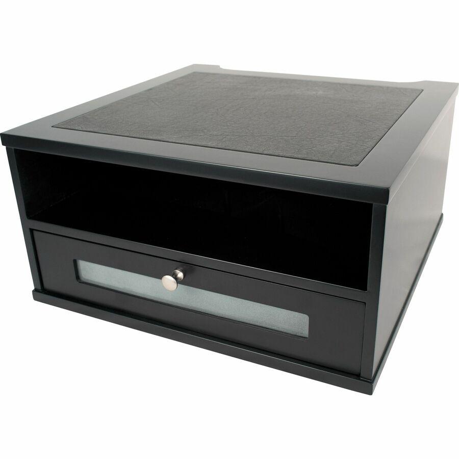 Victor 1175-5 Midnight Black Monitor Riser - Flat Panel Display Type Supported - 1 x Shelf(ves)13.4" Width x 13.4" Depth - Desktop - Matte Black - Faux Leather, Wood, Glass, Metal - Black. Picture 8
