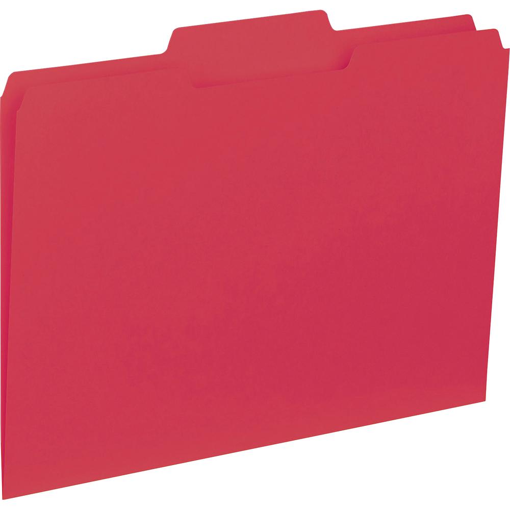 Business Source 1/3 Tab Cut Letter Recycled Top Tab File Folder - 8 1/2" x 11" - Top Tab Location - Assorted Tab Position - 11 pt. - 1 Plys - Red - 10% Recycled - 100 / Box. Picture 2