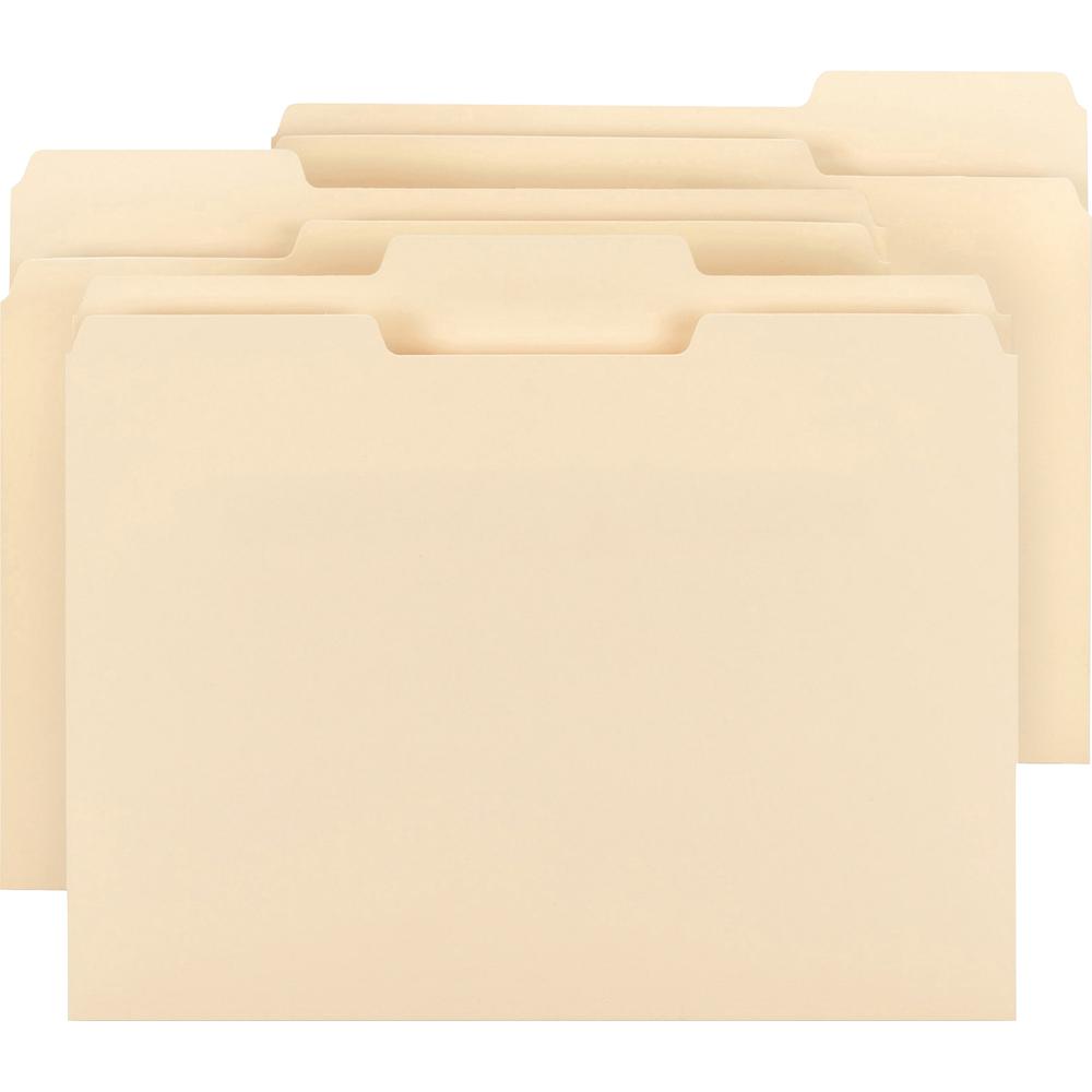Business Source 1/3 Tab Cut Letter Recycled Top Tab File Folder - 8 1/2" x 11" - 3/4" Expansion - Top Tab Location - Assorted Tab Position - 9.5 pt. - 1 Plys - Manila - 10% Recycled - 150 / Box. Picture 2