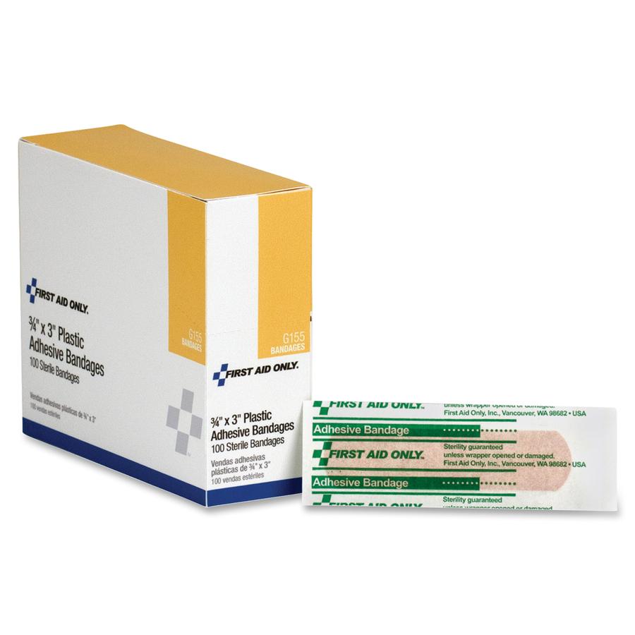 First Aid Only Plastic Adhesive Bandages - 0.75" x 3" - 1Each - White - Plastic, Vinyl. Picture 2