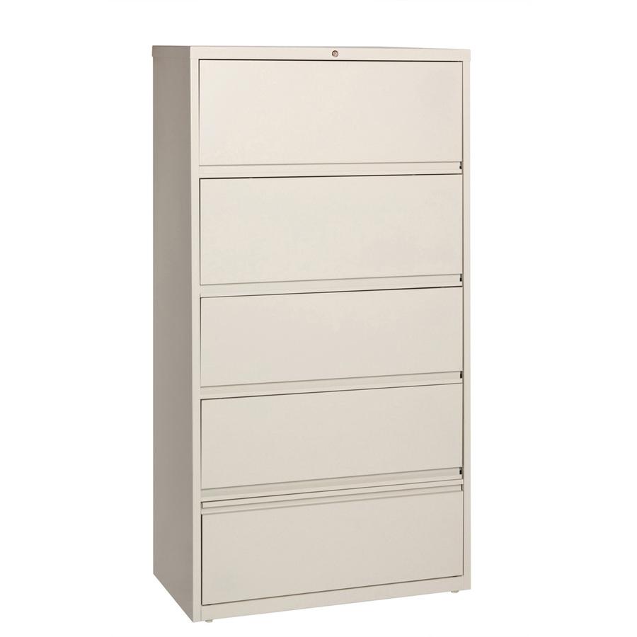 Lorell Fortress Lateral File with Roll-Out Shelf - 36" x 18.6" x 68.8" - 5 x Drawer(s) for File - A4, Legal, Letter - Ball-bearing Suspension, Recessed Handle, Leveling Glide, Heavy Duty, Interlocking. Picture 9