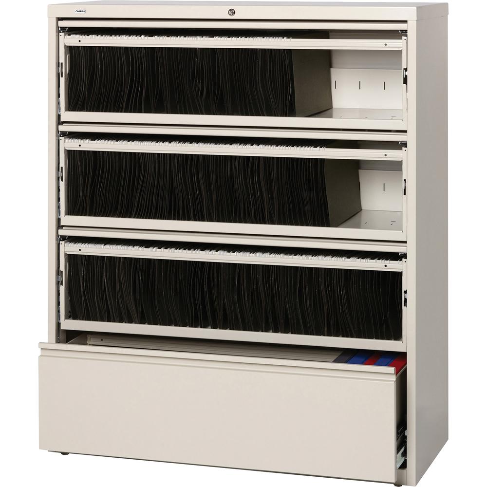 Lorell Fortress Lateral File with Roll-Out Shelf - 42" x 18.6" x 52.5" - 4 x Drawer(s) for File - Legal, A4, Letter - Heavy Duty, Recessed Handle, Ball-bearing Suspension, Leveling Glide, Interlocking. Picture 3