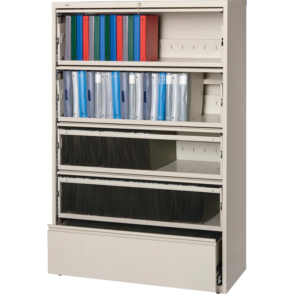 Lorell Fortress Lateral File with Roll-Out Shelf - 42" x 18.6" x 68.8" - 5 x Drawer(s) for File - Legal, Letter, A4 - Recessed Handle, Ball-bearing Suspension, Leveling Glide, Heavy Duty, Interlocking. Picture 3