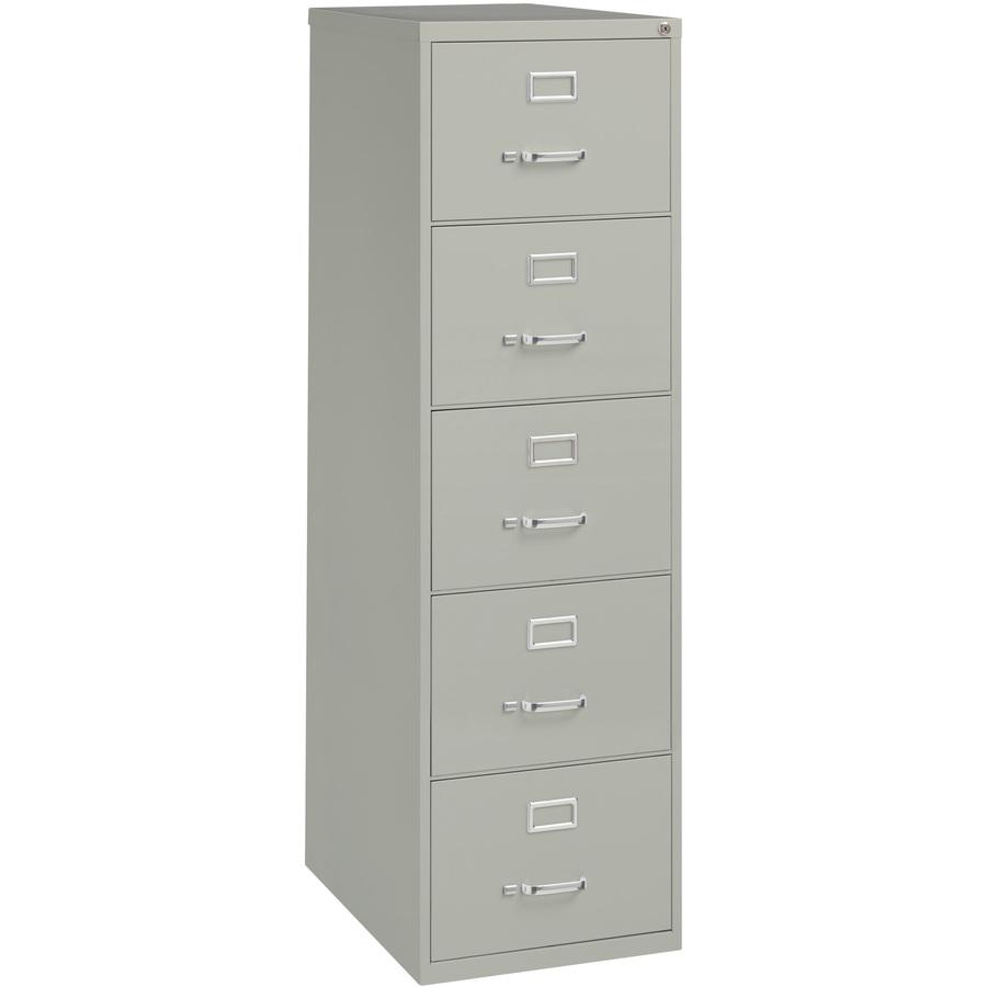 Lorell Fortress Series 26-1/2" Commercial-Grade Vertical File Cabinet - 18" x 26.5" x 61" - 5 x Drawer(s) for File - Legal - Vertical - Security Lock, Heavy Duty, Ball-bearing Suspension - Light Gray . Picture 9