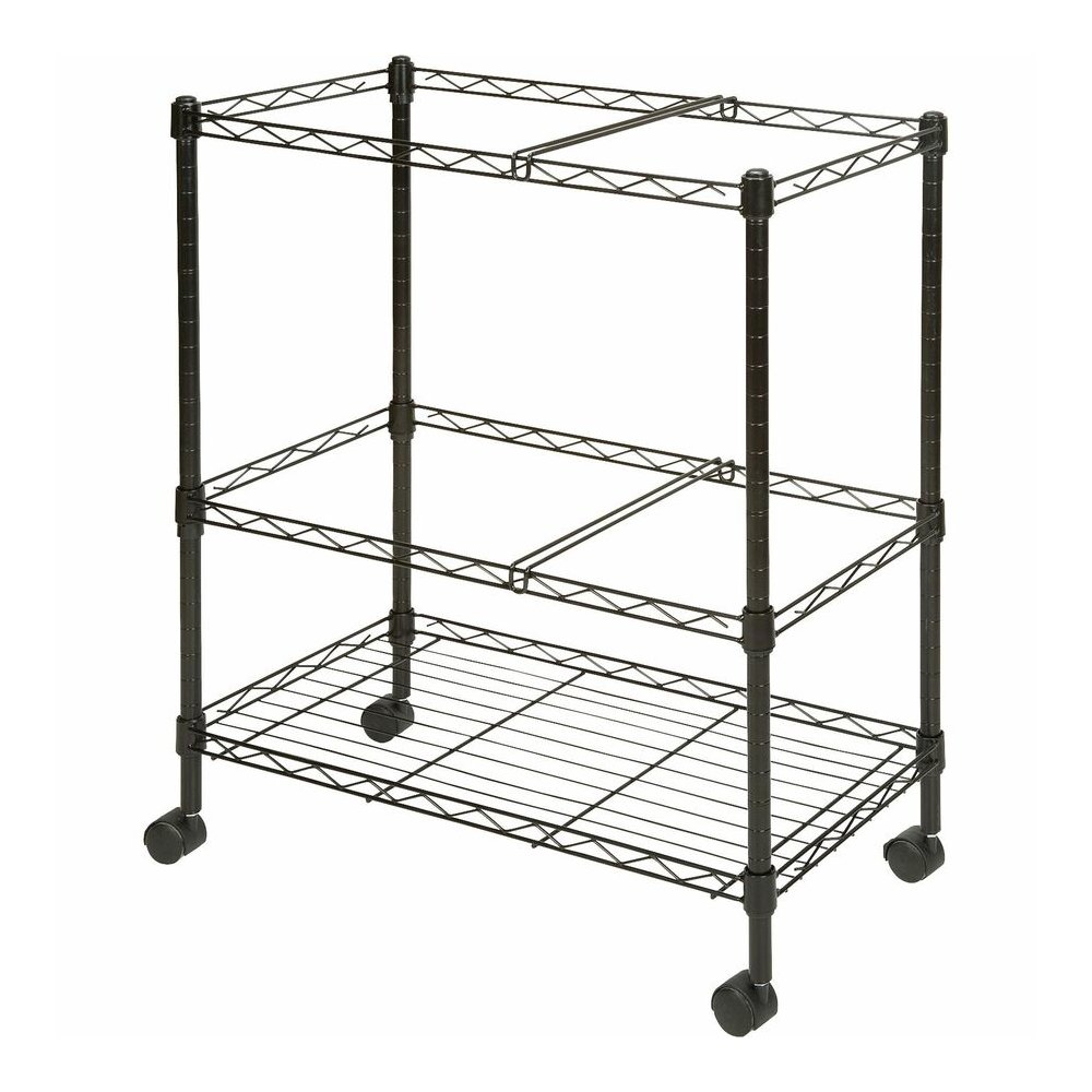 Lorell 2-Tier Wire Mobile File Cart - 4 Casters - Steel - 26" Width x 12.50" Depth x 30" Height - Black - 1 Each. Picture 5