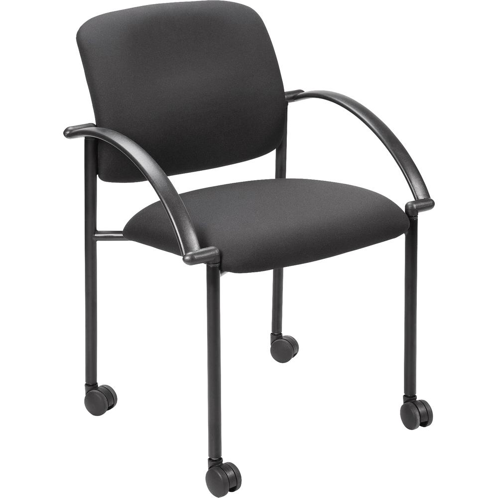 Lorell Upholstered Guest Chair with Arms - Black Seat Color - Black Frame Color - Steel Frame Material - Four-legged Base - Black - Armrest - 2 / Carton. Picture 5