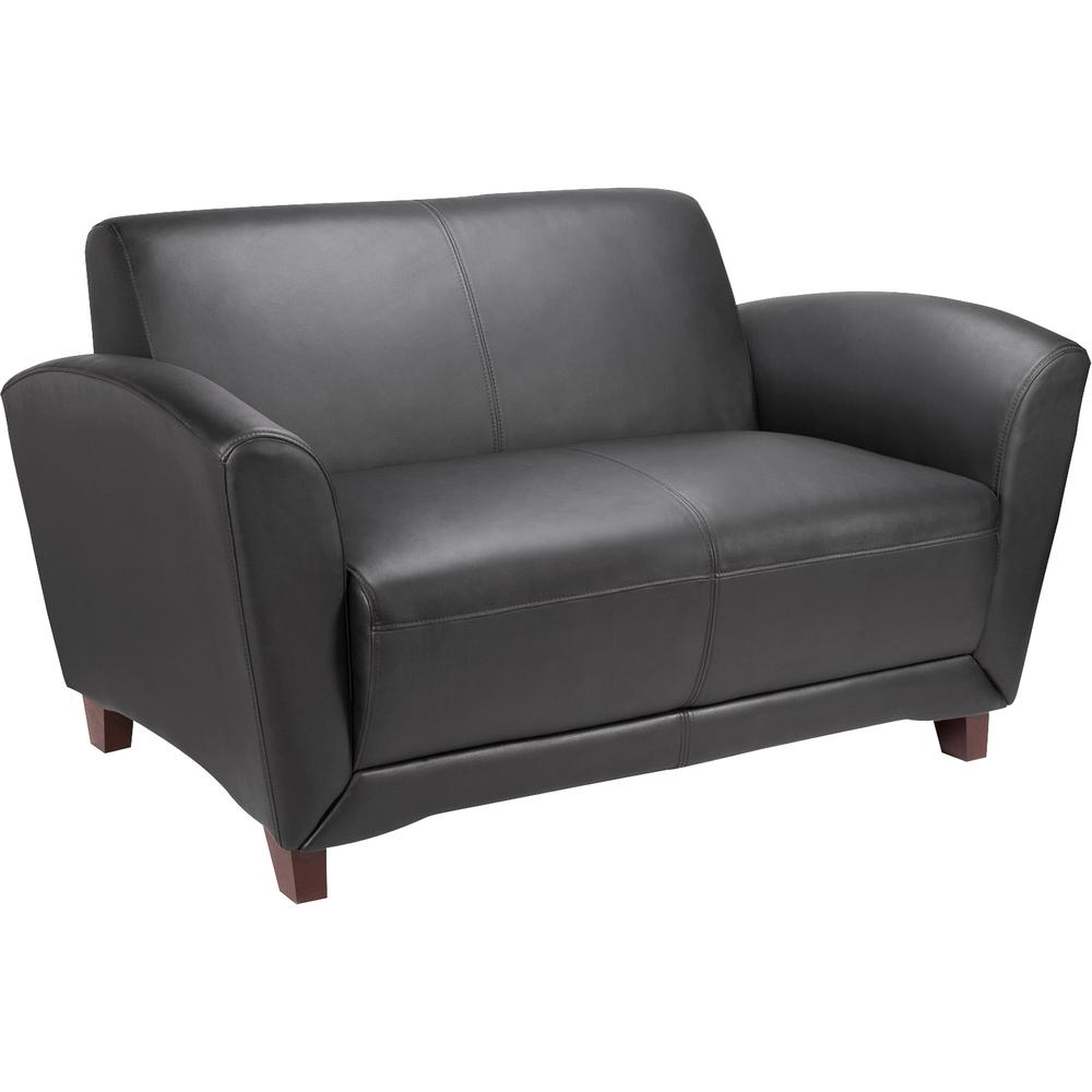Lorell Accession Reception Loveseat - 55" x 34.5" x 31.3" - Leather Black Seat - Leather Black Back - 1 Each. Picture 2
