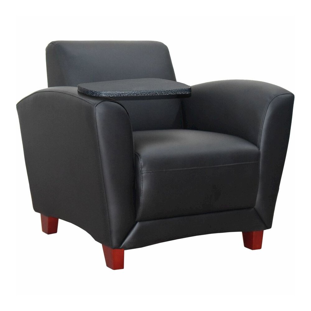 Lorell Accession Club Chair with Tablet Tray - Black Leather Seat - Four-legged Base - 1 Each. Picture 2