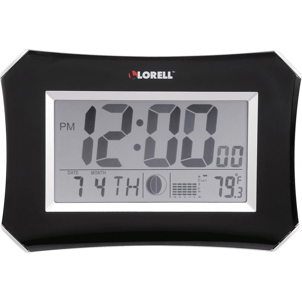 Lorell LCD Wall/Alarm Clock - Digital - Quartz - LCD - Black Main Dial - Silver/Plastic Case. Picture 3