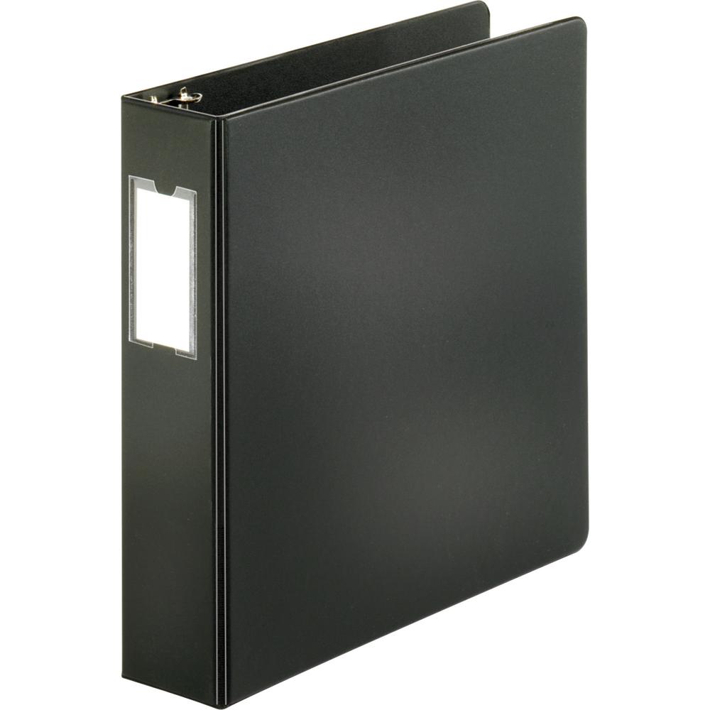 Business Source Slanted D-ring Binders - 2" Binder Capacity - 3 Ring - Fastener: D-Ring - Pocket: 2, Internal - Chipboard, Polypropylene - Black - PVC-free, Non-stick, Spine Label, Gap-free Ring, Non-. Picture 7