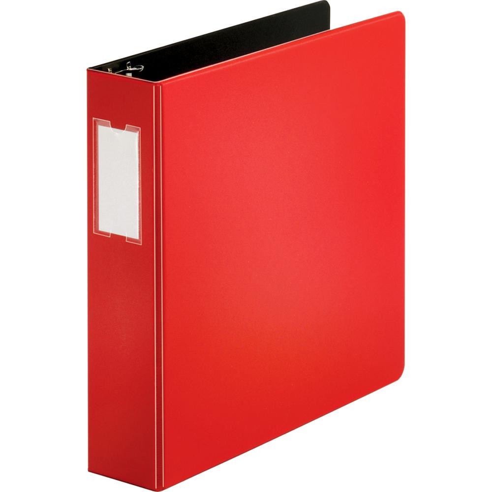 Business Source Slanted D-ring Binders - 2" Binder Capacity - 3 Ring - Fastener: D-Ring - Pocket: 2, Internal - Chipboard, Polypropylene - Red - No - PVC-free, Non-stick, Spine Label, Gap-free Ring, N. Picture 8