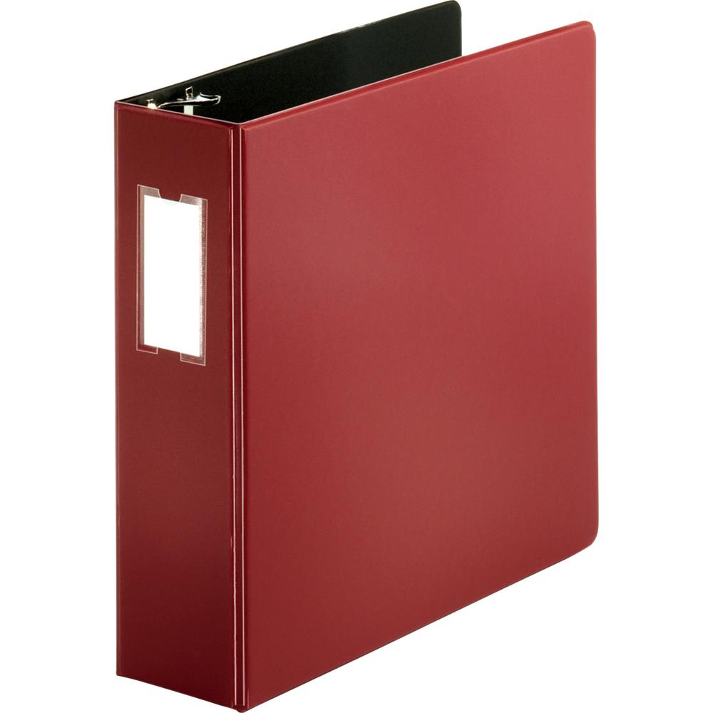 Business Source Slanted D-ring Binders - 3" Binder Capacity - 3 Ring - Fastener: D-Ring - Pocket: 2, Internal - Chipboard, Polypropylene - Burgundy - No - PVC-free, Non-stick, Spine Label, Gap-free Ri. Picture 6