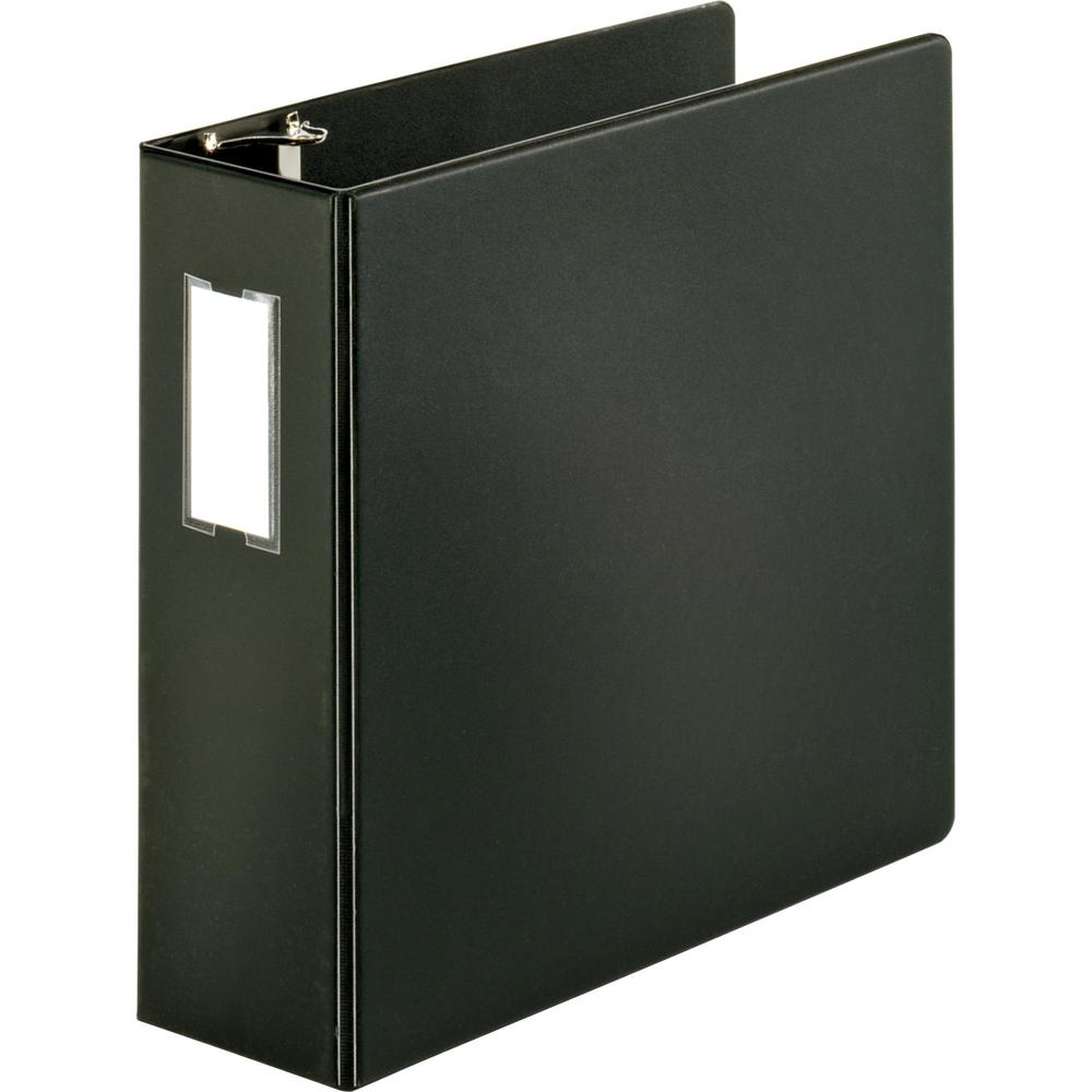 Business Source Slanted D-ring Binders - 4" Binder Capacity - 3 Ring - Fastener: D-Ring - Pocket: 2, Internal - Chipboard, Polypropylene - Black - No - PVC-free, Non-stick, Spine Label, Gap-free Ring,. Picture 6