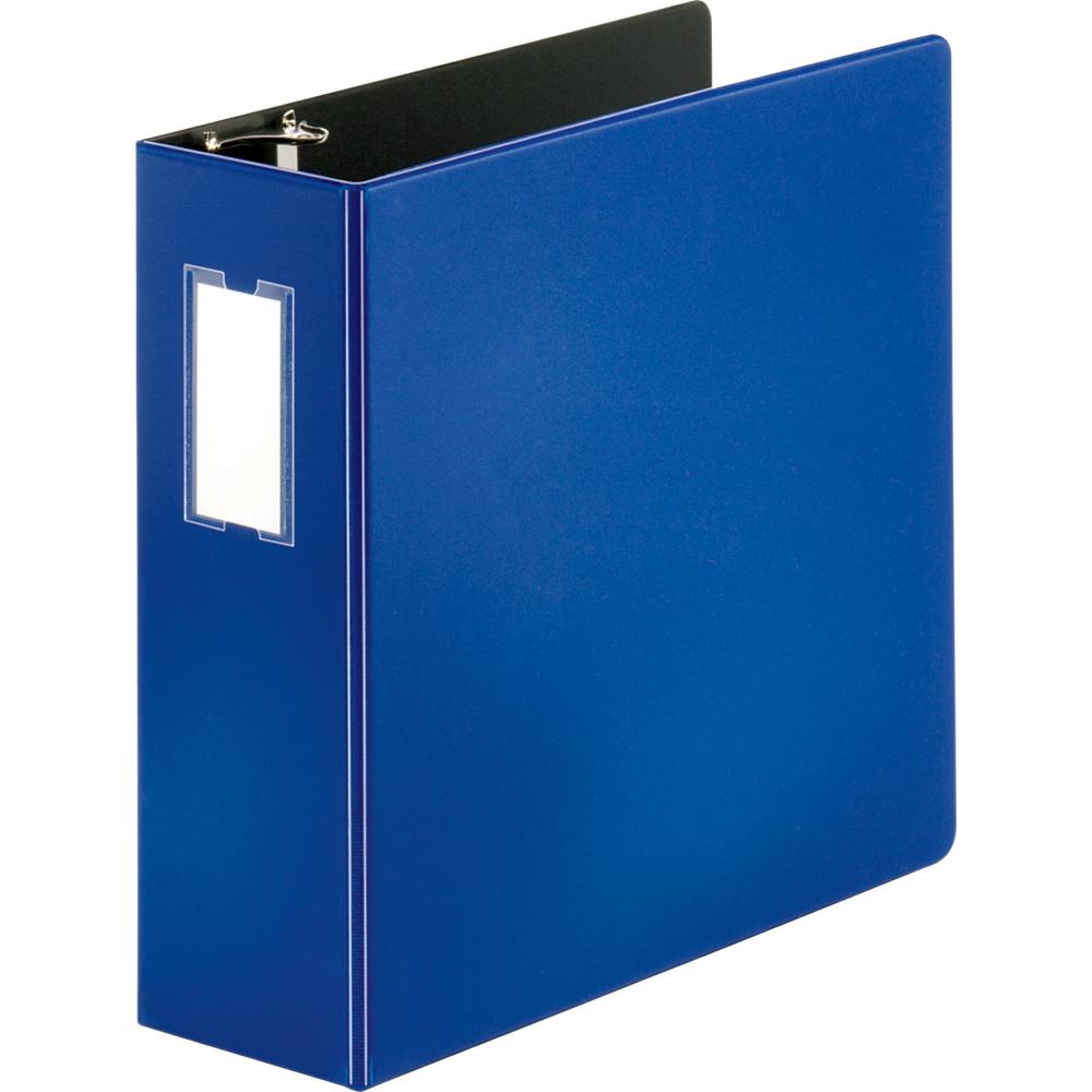 Business Source Slanted D-ring Binders - 4" Binder Capacity - 3 Ring - Fastener: D-Ring - Pocket: 2, Internal - Chipboard, Polypropylene - Blue - No - PVC-free, Non-stick, Label Holder, Gap-free Ring,. Picture 2