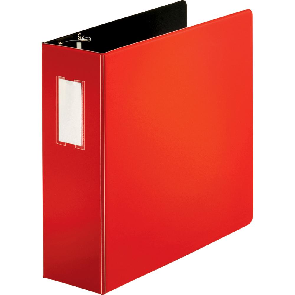 Business Source Slanted D-ring Binders - 4" Binder Capacity - 3 Ring - Fastener: D-Ring - Pocket: 2, Internal - Chipboard, Polypropylene - Red - No - PVC-free, Non-stick, Label Holder, Gap-free Ring, . Picture 7
