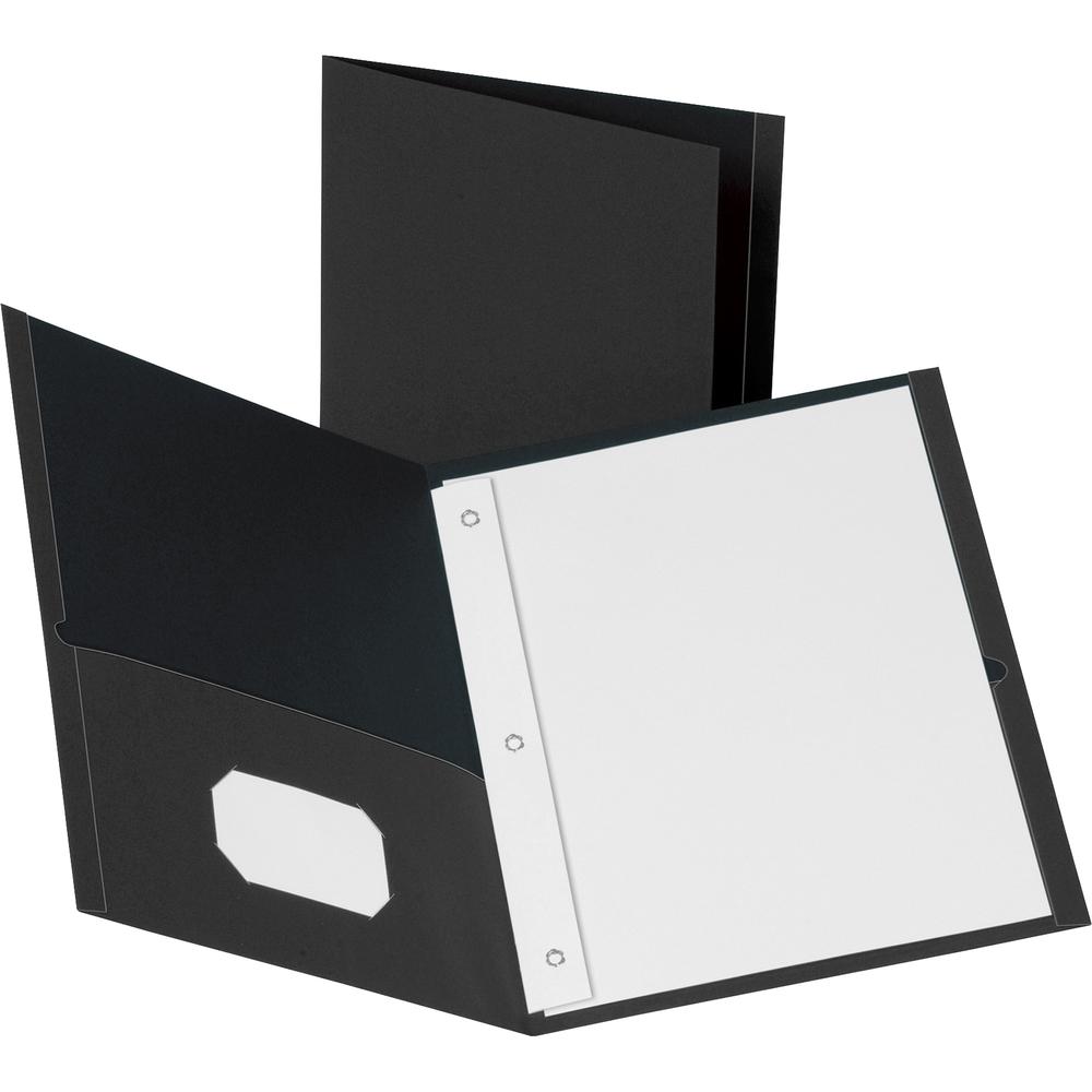 Business Source Letter Recycled Pocket Folder - 8 1/2" x 11" - 100 Sheets Capacity - 3 x Prong Fastener - 2 Inside Front & Back Pocket - Leatherette - Black - 35% Recycled - 25 / Box. Picture 2