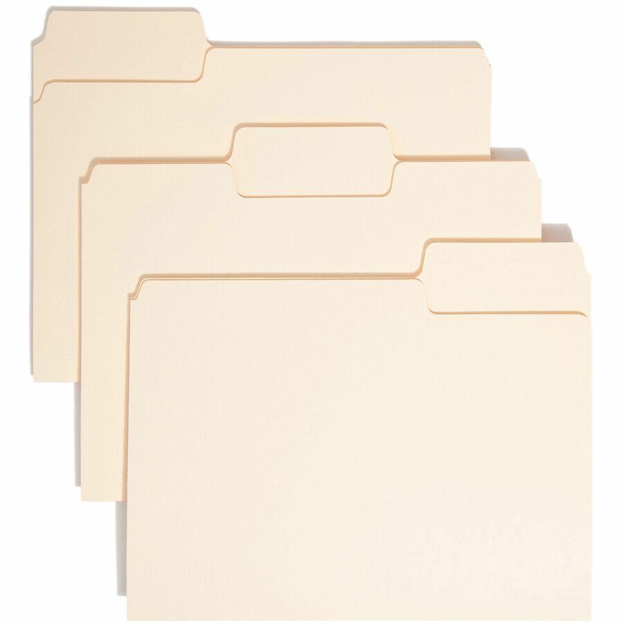 Smead SuperTab 1/3 Tab Cut Letter Recycled Top Tab File Folder - 8 1/2" x 11" - 3/4" Expansion - Top Tab Location - Assorted Position Tab Position - Manila - Manila - 10% Recycled - 50 / Box. Picture 11