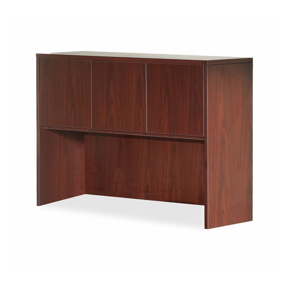 Lorell Essentials Series Stack-on Hutch with Doors - 36" Height x 59" Width x 14.8" Depth - 3 Door(s) - Finish: Laminate, Mahogany - Cord Management, Grommet - 1 Each. Picture 6