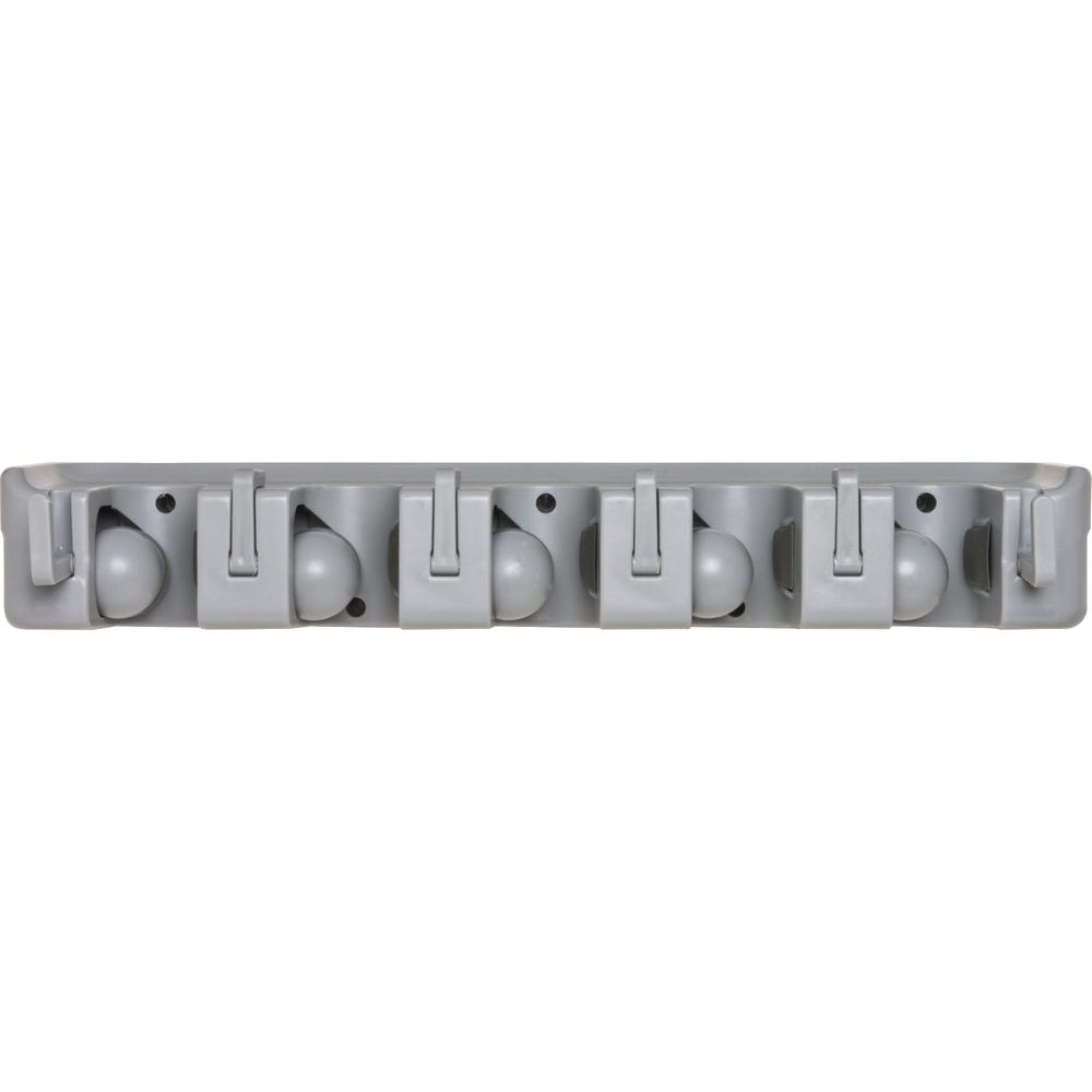 Genuine Joe Cleaning Tool Wall Organizer Rack - 5 x Broom - 3.8" Height x 16.5" Width x 2.8" Depth - Handle, Hanging Hook, Sturdy - Gray - ABS Plastic - 1 Each. Picture 5