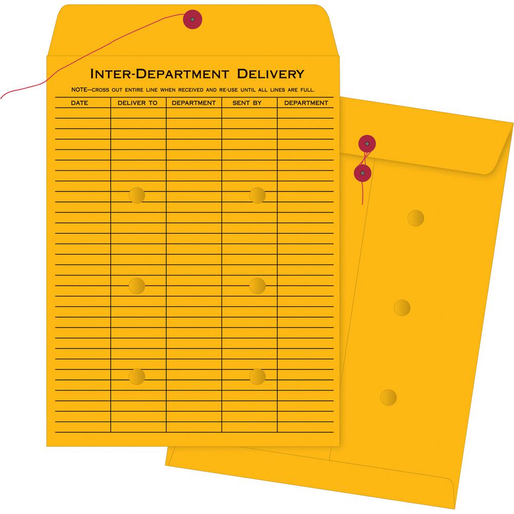 Business Source Ruled Interdepartmental Envelopes - Inter-department - #32 - 10" Width x 15" Length - 32 lb - String/Button - Kraft - 100 / Box - Brown Kraft. Picture 2