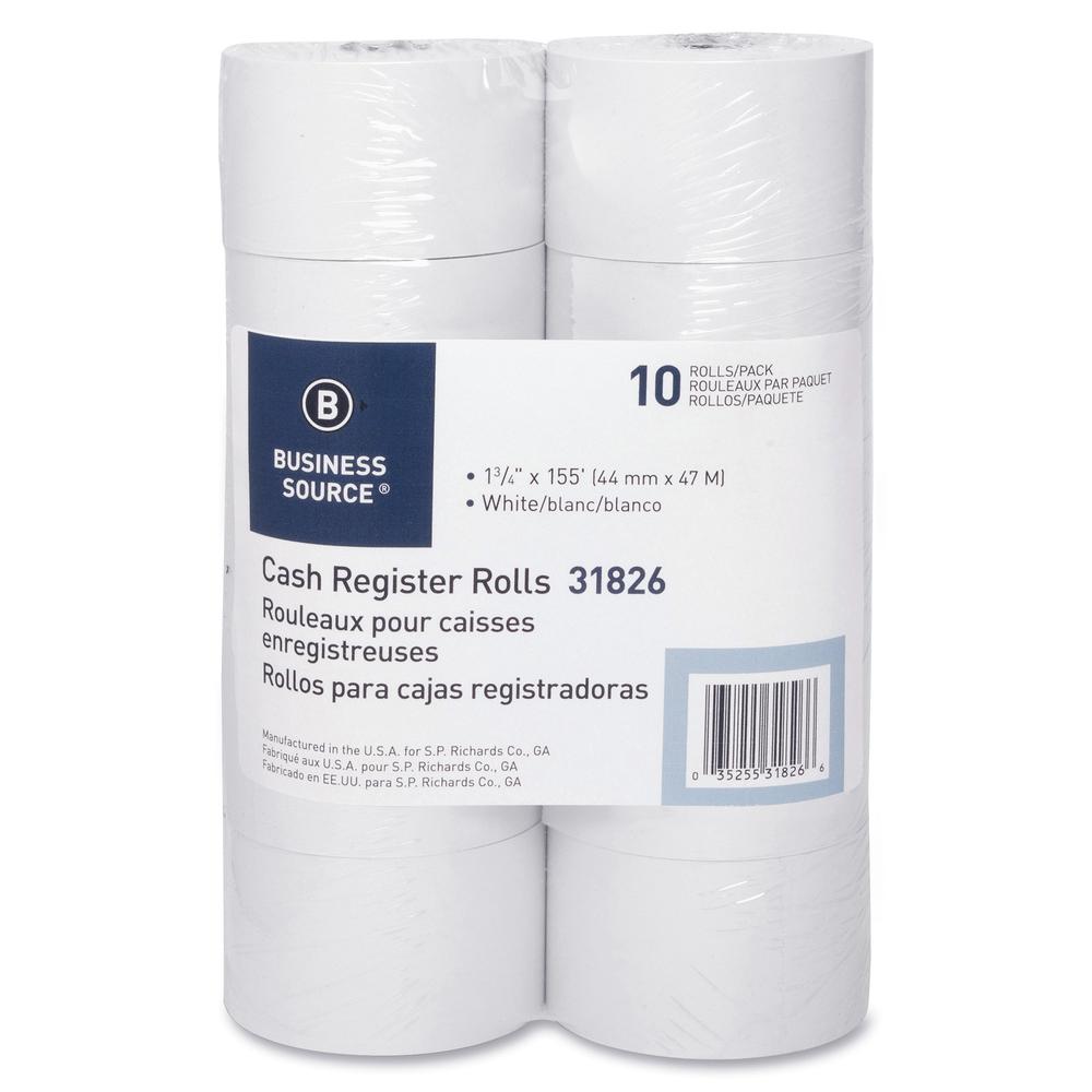 Business Source 1-Ply 155' Adding Machine Paper Rolls - 1 3/4" x 155 ft - 13.80 lb Basis Weight - Sustainable Forestry Initiative (SFI) - Lint-free - White - 1 Pack. Picture 5