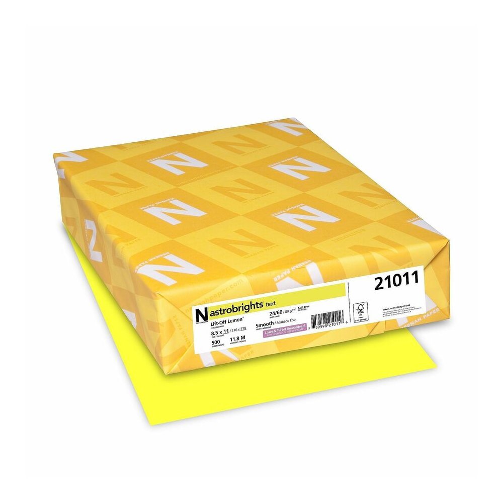 Astrobrights Colored Paper - Letter - 8 1/2" x 11" - 24 lb Basis Weight - Acid-free, Lignin-free - Lemon - 500 Sheets - 500 / Pack. Picture 4