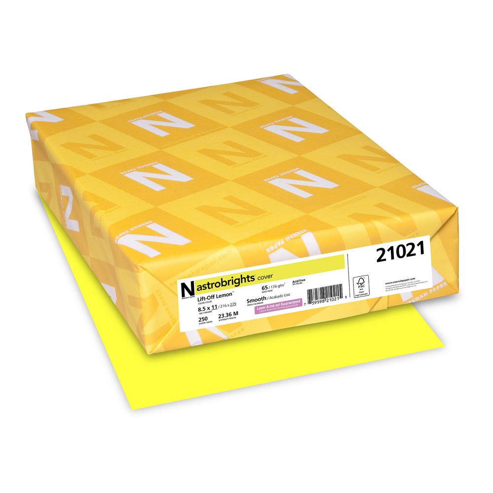 Astrobrights Colored Cardstock - Letter - 8 1/2" x 11" - 65 lb Basis Weight - Acid-free, Lignin-free - Lemon - 250 Sheets - 250 / Pack. Picture 5
