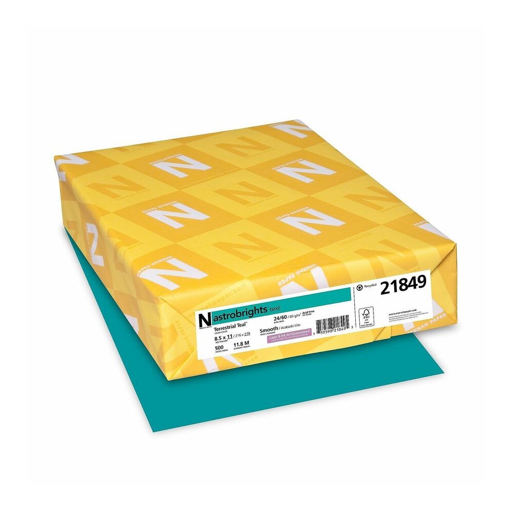 Astrobrights Color Copy Paper - Terrestrial Teal - Letter - 8 1/2" x 11" - 24 lb Basis Weight - Green Seal - Acid-free, Lignin-free - Terrestrial Teal - 500 / Ream. Picture 3