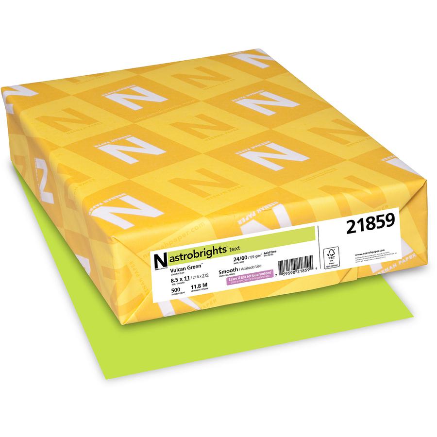 Astrobrights Color Copy Paper - Vulcan Green - Letter - 8 1/2" x 11" - 24 lb Basis Weight - Smooth - 500 / Pack - FSC - Acid-free, Lignin-free, Heavyweight - Vulcan Green. Picture 4