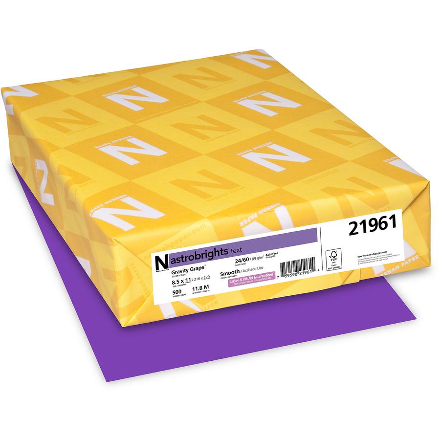 Astrobrights Color Paper - Grape - Letter - 8 1/2" x 11" - 24 lb Basis Weight - 500 / Ream - FSC - Acid-free, Lignin-free - Gravity Grape (Purple). Picture 2