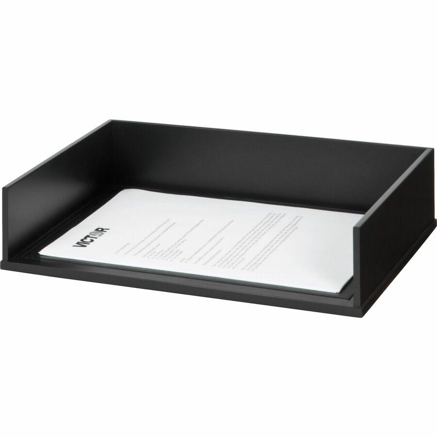 Victor 1154-5 Midnight Black Stacking Letter Tray - Desktop - Black - Wood, Faux Leather - 1Each. Picture 7