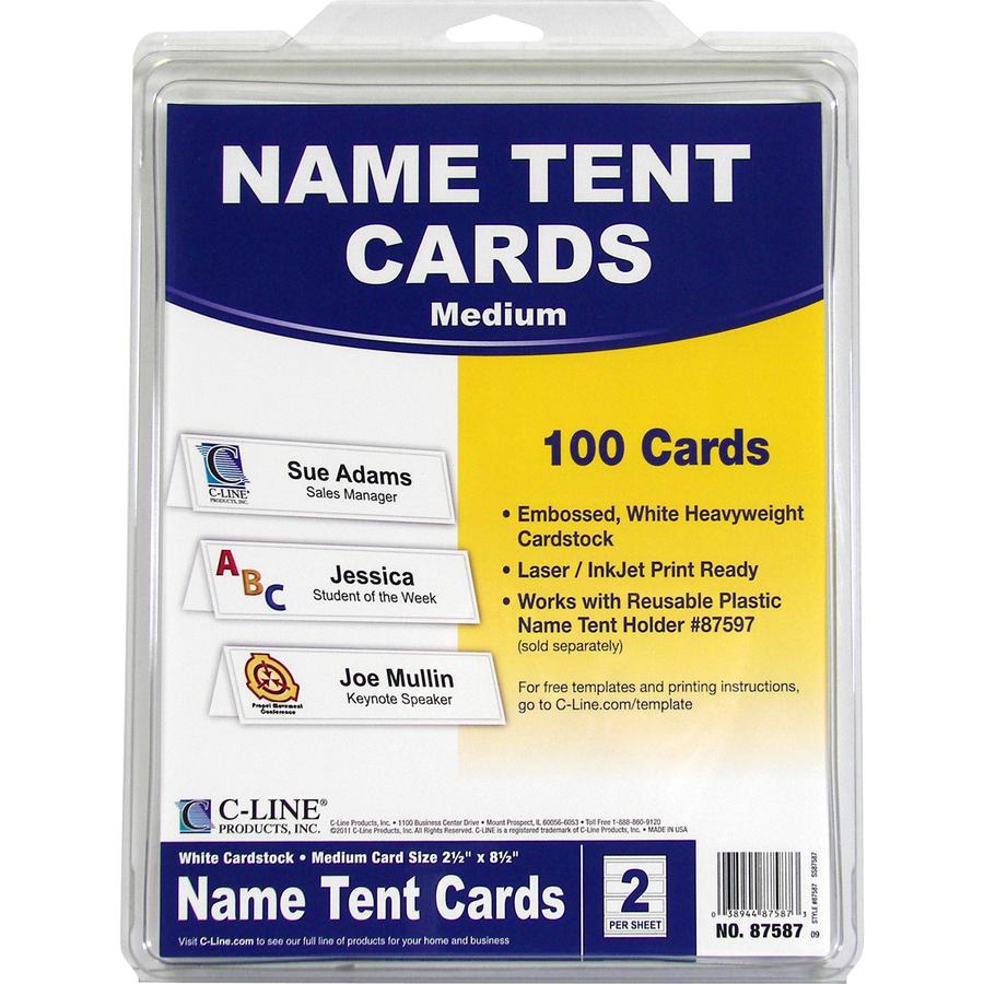 C-Line Embossed Cardstock Name Tents - Letter - 8 1/2" x 11" - 100 / Box - White. Picture 9