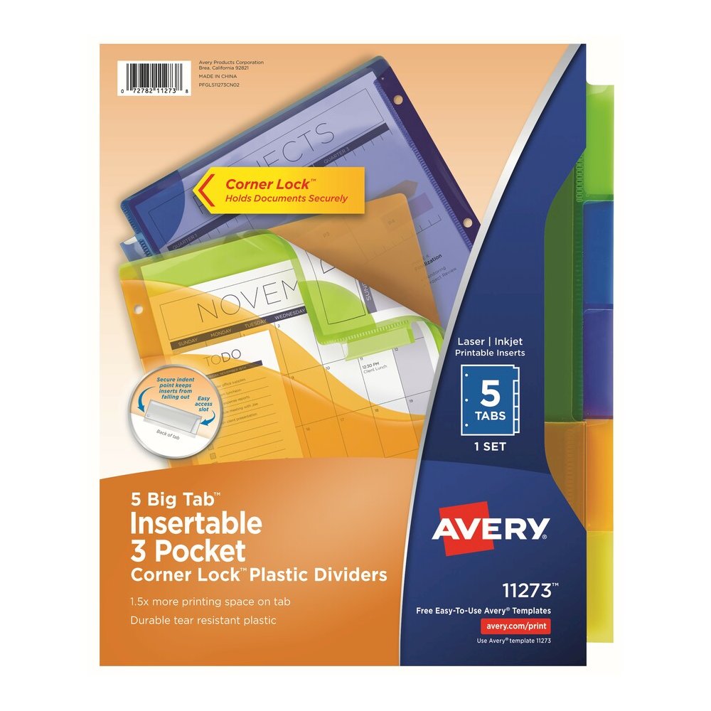 Avery&reg; Big Tab Tab Divider - 5 x Divider(s) - 1/5 - 5 - 5 Tab(s)/Set - 9.3" Divider Width x 11.25" Divider Length - 3 Hole Punched - Multicolor Plastic Divider - Multicolor Plastic Tab(s)No - Inse. Picture 2