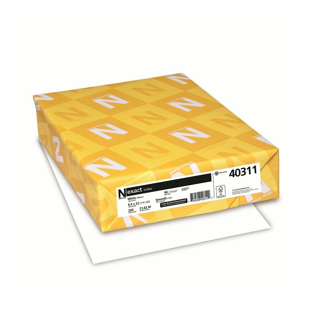 Exact Index Copy Paper - White - 94 Brightness - Letter - 8 1/2" x 11" - 90 lb Basis Weight - Smooth - Durable, Acid-free - White - 250 / Pack. Picture 4