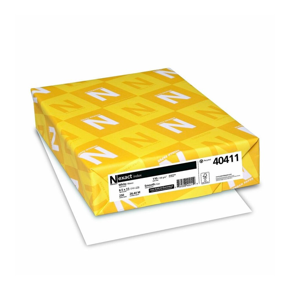 Exact Index Copy Paper Heavyweight - White - 94 Brightness - Letter - 8 1/2" x 11" - 110 lb Basis Weight - Smooth - Durable, Acid-free - White - 250 / Pack. Picture 4