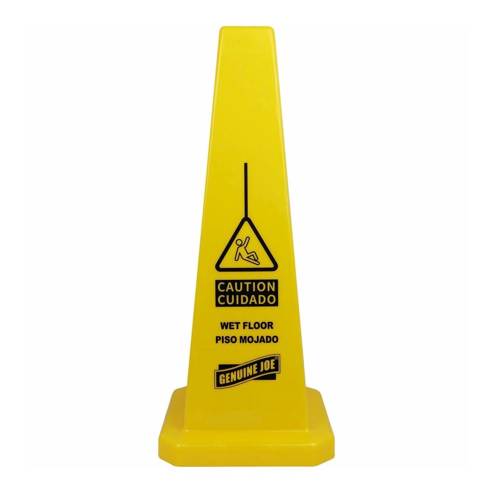 Genuine Joe Bright 4-sided Caution Safety Cone - English, Spanish - 10" Width x 24" Height x 10" Depth - Cone Shape - Stackable - Industrial - Polypropylene - Yellow - 1 Each. Picture 8