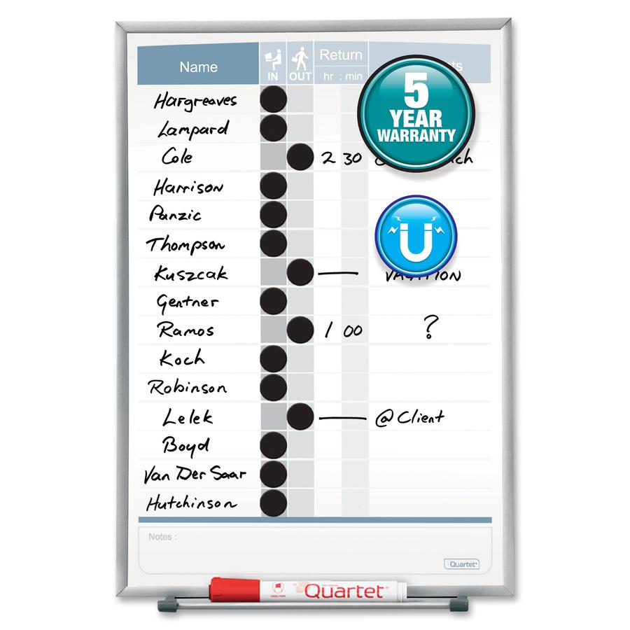 Quartet Matrix 15-employee In/Out Board - 16" Height x 11" Width - White Natural Cork Surface - Magnetic, Durable - Silver Frame - 1 Each. Picture 3