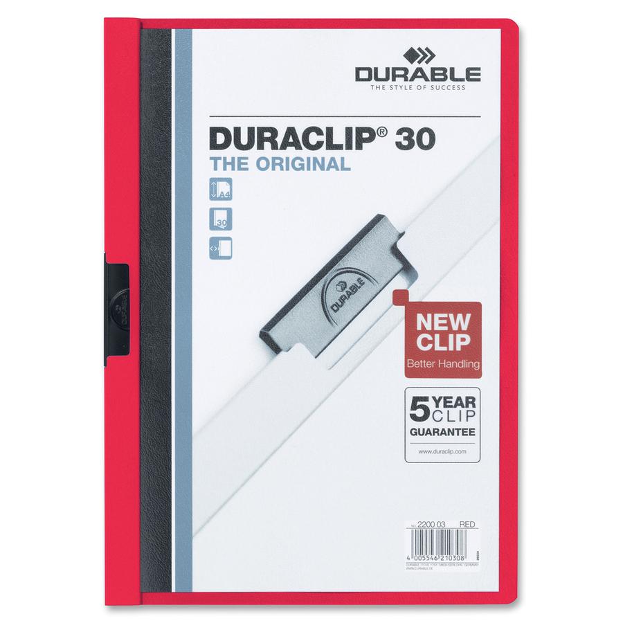 DURABLE DURACLIP Letter No Report Cover - 8 1/2" x 11" - 30 Sheets Capacity - 1 Fastener - Vinyl - Red - 25 / Box. Picture 2