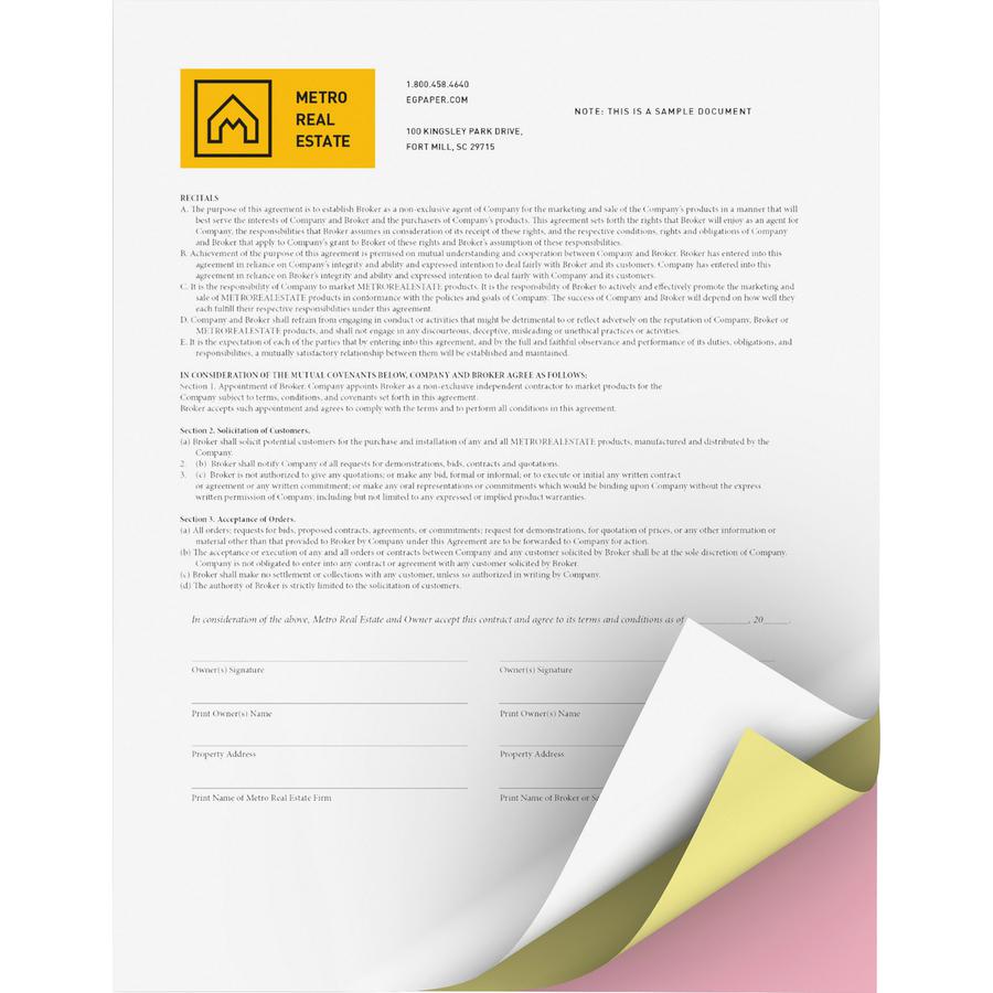 Xerox Bold Digital Carbonless Paper - White - Letter - 8 1/2" x 11" - Sustainable Forestry Initiative (SFI) - Environmentally Friendly, Precollated, Capsule Control Coating - White, Yellow, Pink - 3/S. Picture 6