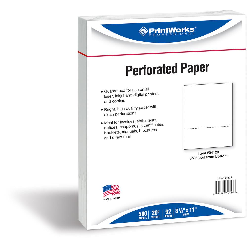 Printworks Pre-Perforated Paper for Invoices, Statements, Gift Certificates & More - Letter - 8 1/2" x 11" - 20 lb Basis Weight - Sustainable Forestry Initiative (SFI) - Perforated - White - 500 / Rea. Picture 4