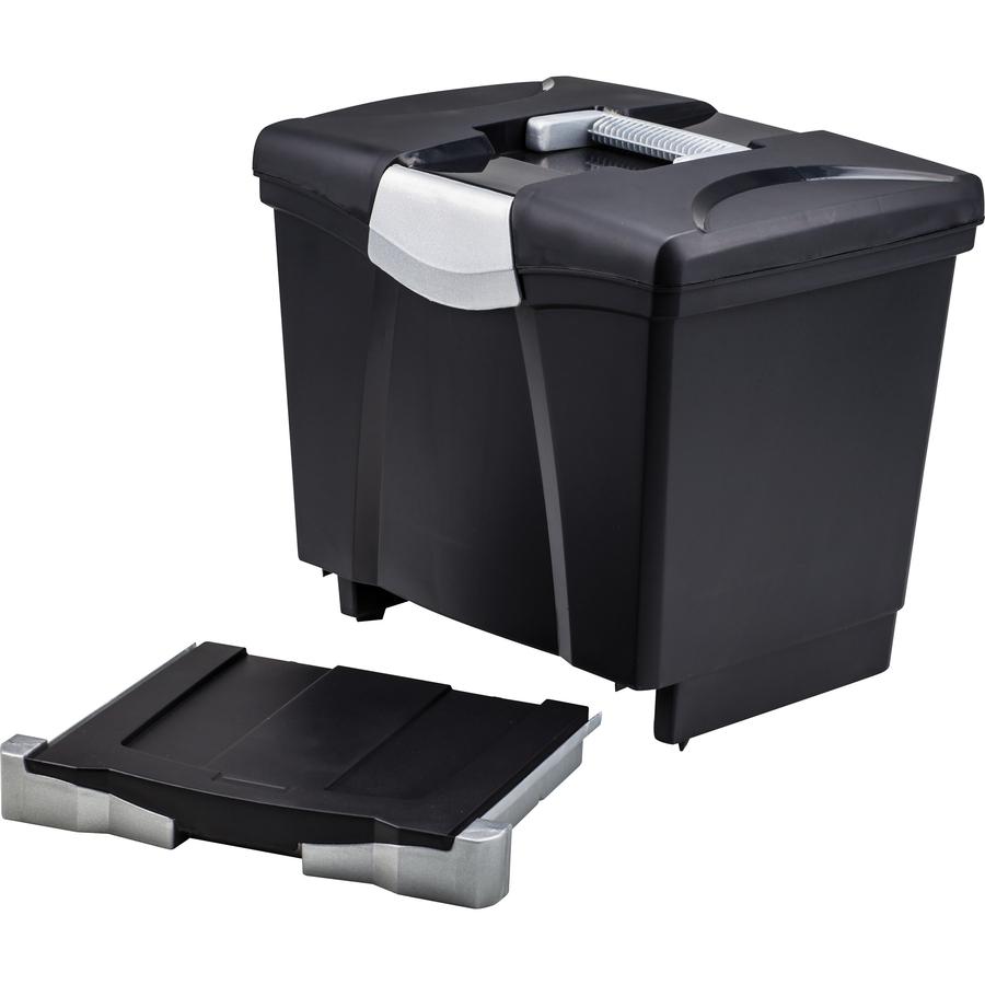 Storex Portable file Box with Drawer - External Dimensions: 11.5" Width x 14.3" Depth x 13" Height - Latch Lock Closure - Plastic - Black - For Document, Pen/Pencil, File, Letter - Recycled - 1 Carton. Picture 6